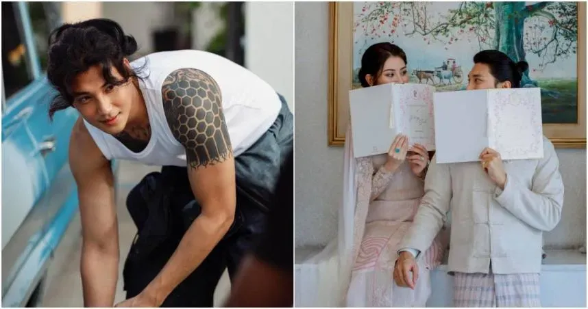 緬甸男模白英他空迎娶新婚妻林米亞，郎才女貌的組合相當般配。（圖／翻攝自Paing Takhon 臉書）