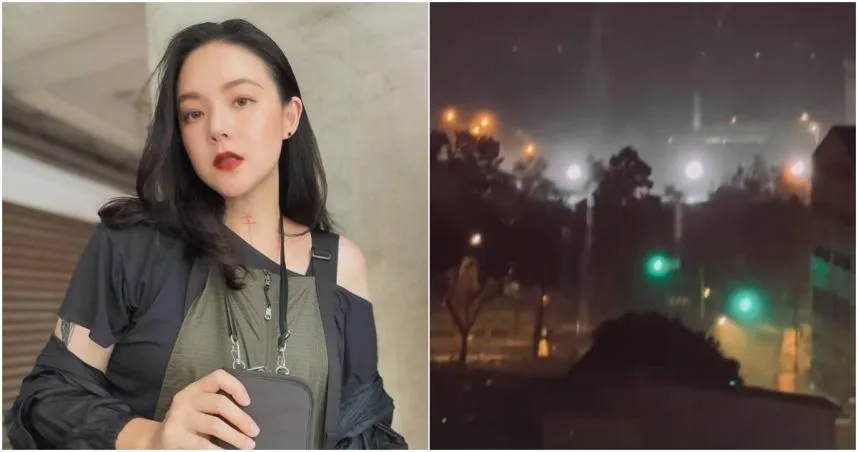 居住在一級戰區台南的女星歐陽靖PO出颱風夜搖滾畫面，驚呼家中大樓宛如地震般狂晃。（圖／翻攝自GinOy 歐陽靖 IG）