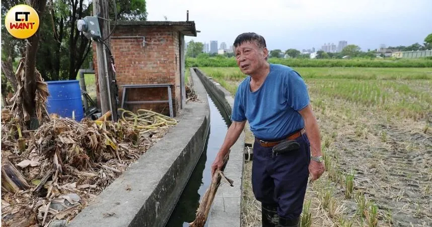 新竹市九甲埔農戶溫先生苦嘆，自家灌溉渠道底泥遭檢出「汞」含量超標，已經繳納公糧者不可考，剩餘的只能無奈配合竹市府銷毀，損失新台幣數萬元。（圖／CTWANT）