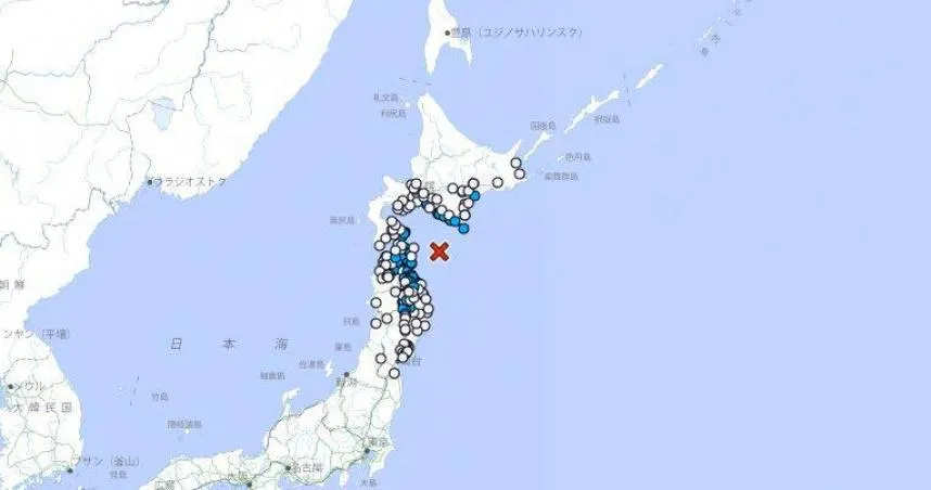 青森外海傍晚6時09分發生規模5.3地震。(圖/翻攝自日本氣象廳)