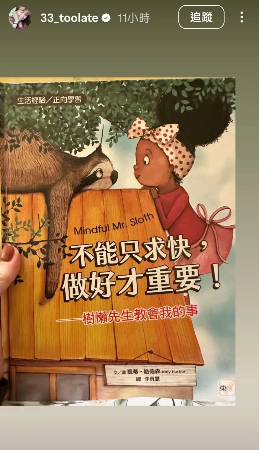 陳思安並未正面回應，僅在社群平台曬出手持《不能只求快，做好才重要！－樹懶先生教會我的事》書籍照。（圖／翻攝自陳思安 IG）
