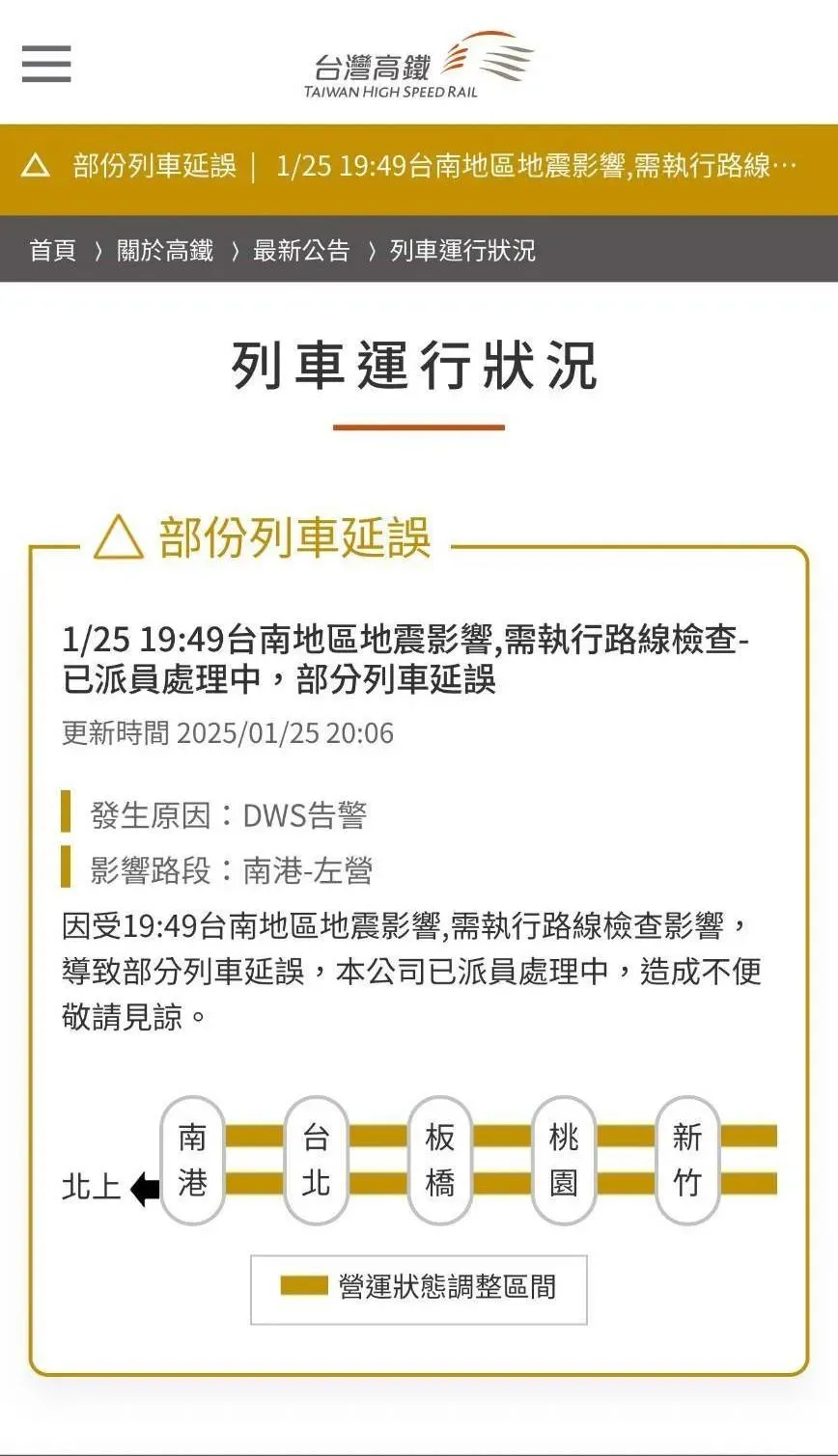 台鐵部分列車延誤。（圖／翻攝自官網）