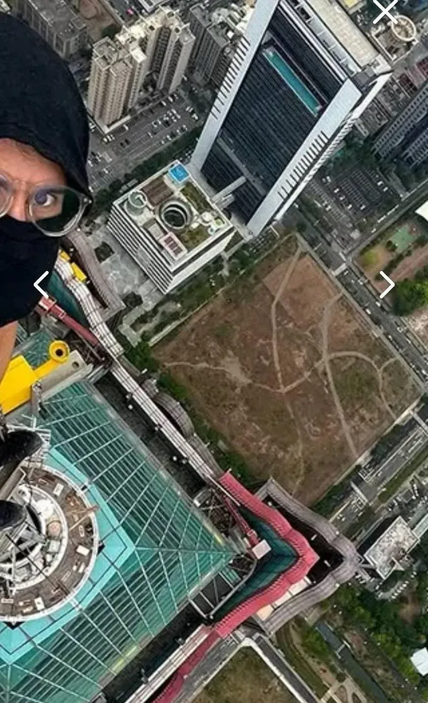 TOM挑戰85大樓尖塔自拍，目前警方正在調閱監視器釐清身分，並通知他到案說明。（圖／翻攝IG@street__vision）