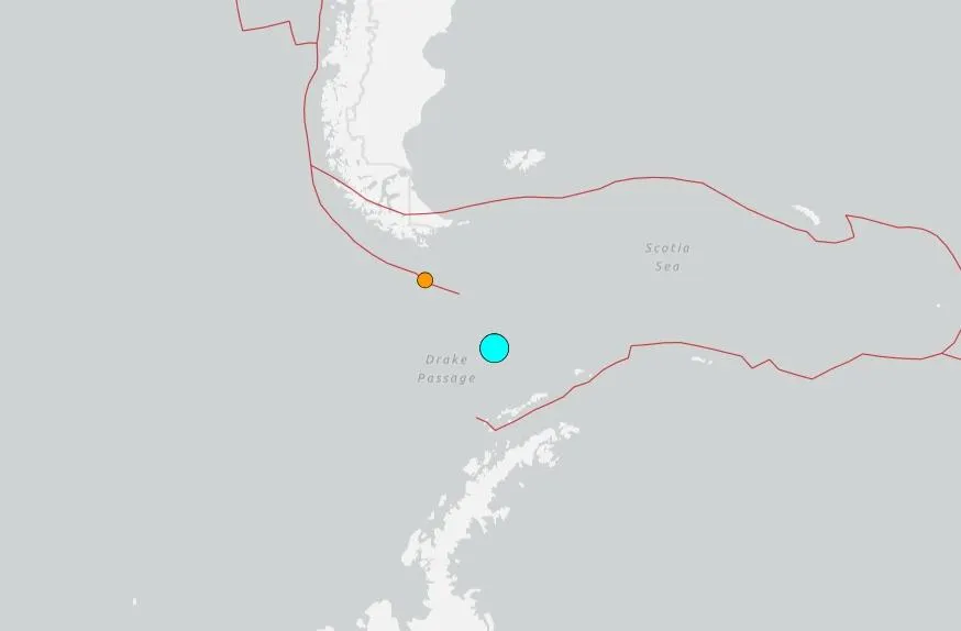 德雷克海峽發生規模7.5地震。（圖／翻攝自USGS）