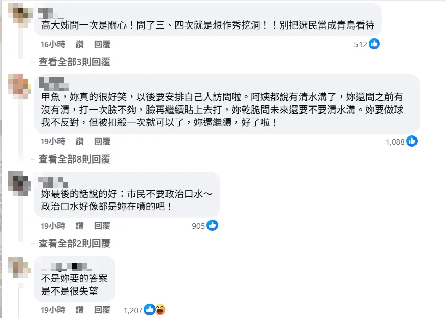 網友留言。 （圖取自高嘉瑜臉書）
