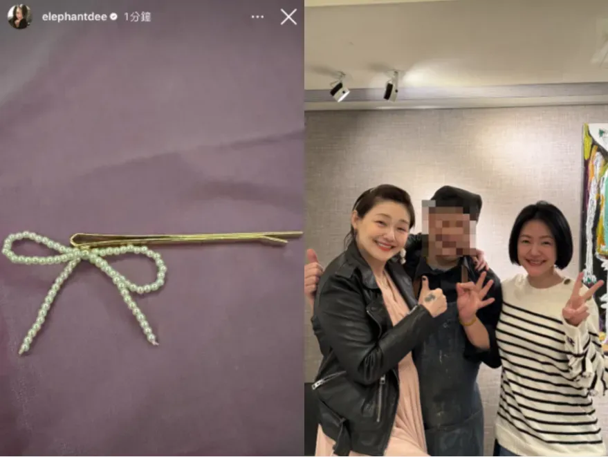 近日有網友曬出過年前與大、小S的合照，也讓小S先前曬出的蝴蝶結珍珠髮夾再度引發討論。（圖／翻攝自小S IG、小紅書）