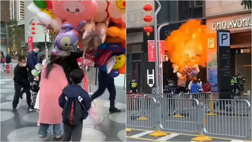 影/燃噴「巨大火球」！保全驅趕小販點火燒氣球　網友看完拳頭硬了...