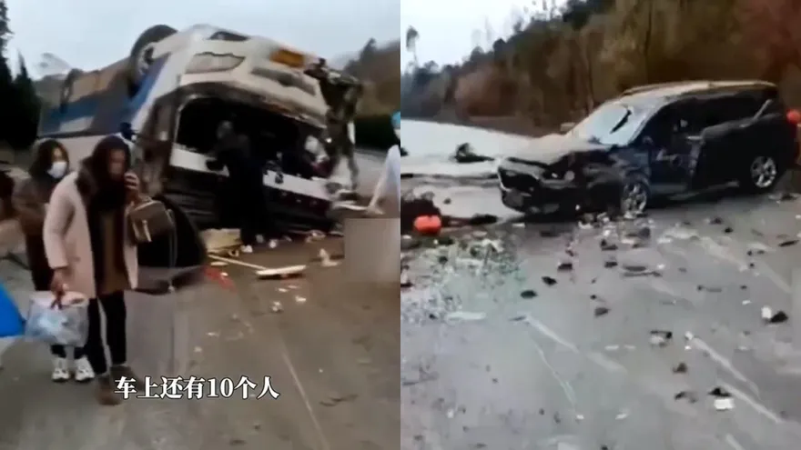 影/收假不平靜！車門噴飛、四輪朝天　雲南大巴側翻致3死2傷