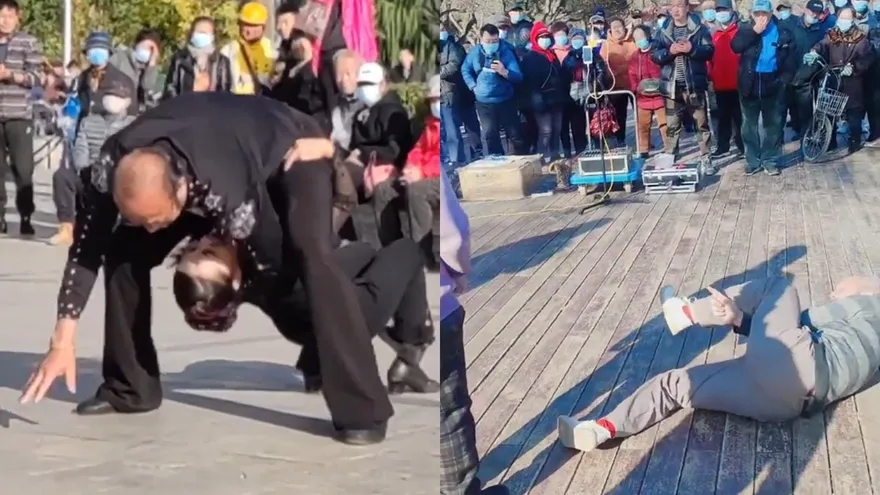 影/地上磨蹭鑽褲襠！公園上演「群魔亂舞」　陸老人直播不雅舞蹈被整治