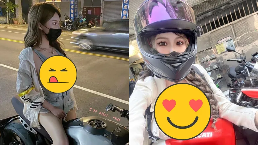 ㄅ亮的車頭燈！重機女神挺「I級炸彈」晃不停　網笑「無罩駕駛」暈喊：有亮點