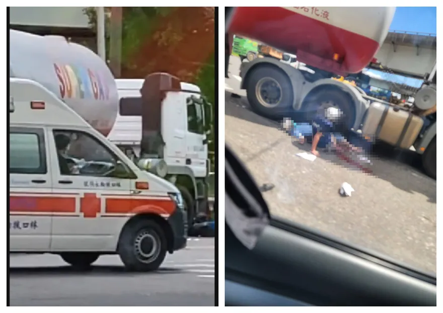 快訊／林口油罐車撞擊機車！騎士雙腳「卡輪下」鮮血狂冒　警急趕現場救人