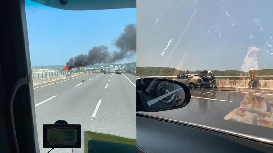 快訊／國3西湖路段火燒車！轎車不明原因「燒成廢鐵」　黑煙猛竄…現場大回堵