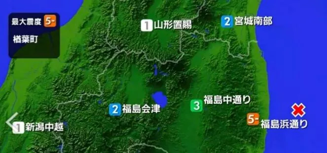 日本福島外海規模5.1地震　楢葉町震度5弱