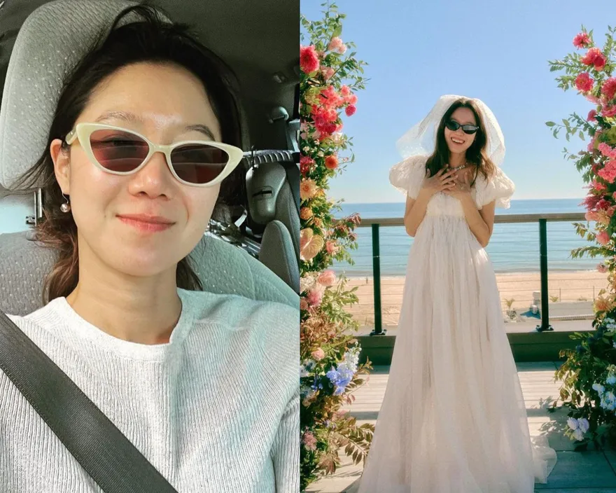 孔曉振親曝婚紗照！長禮服「搭配五彩項鏈、帥氣墨鏡」幸福牽爸媽　網盛讚：不愧是妳