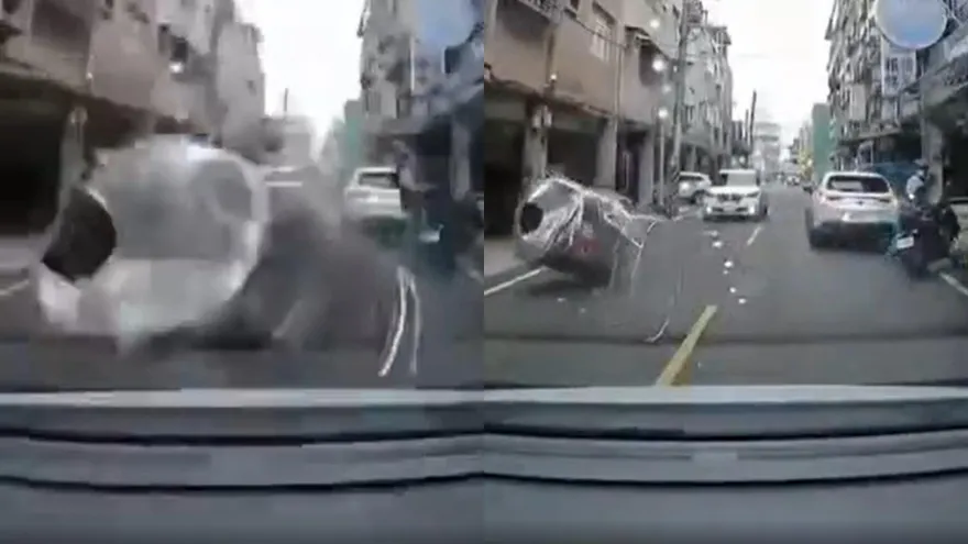 路過汽車遭「從天而降」水塔重砸！驚悚畫面曝　網嚇：我手機也抖一下…