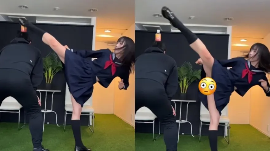 人氣小模不藏了！穿制服迴旋踢　下秒掀裙1秒鐘…邪惡視角全放送