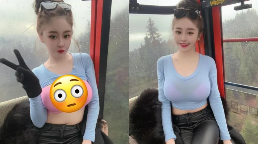 【影】「護理系女神」解放車頭燈！搭纜車高空掀衣　Q彈E乳全放送…羞喊：我怕冷