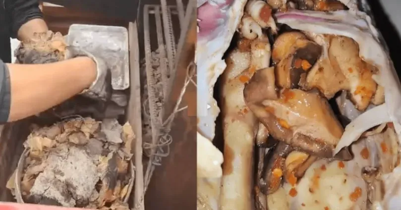 黑心路邊攤　2公斤「叫化雞」裡面居然塞滿了土？