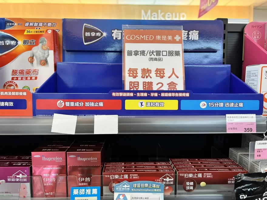 這家藥妝店「普拿疼限購2盒」！食藥署：明開會討論細節　將鎖定1藥品