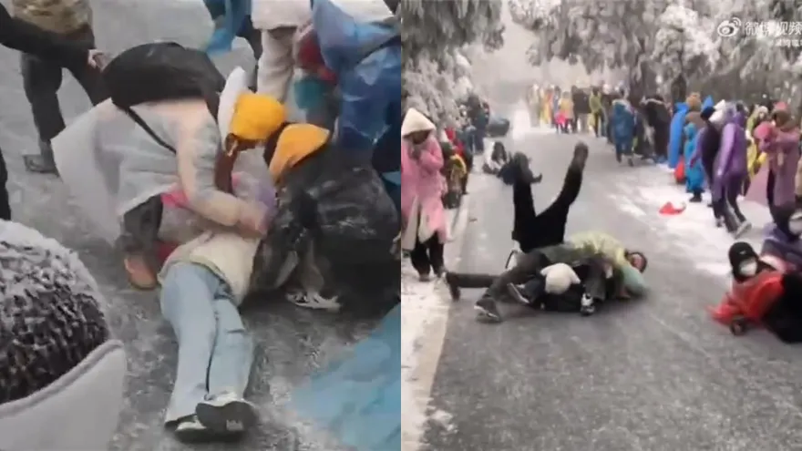 影/看霧凇變大型溜冰現場…遊客滑倒「鏟翻」一片　「有人倒地抽搐」驚恐場面曝