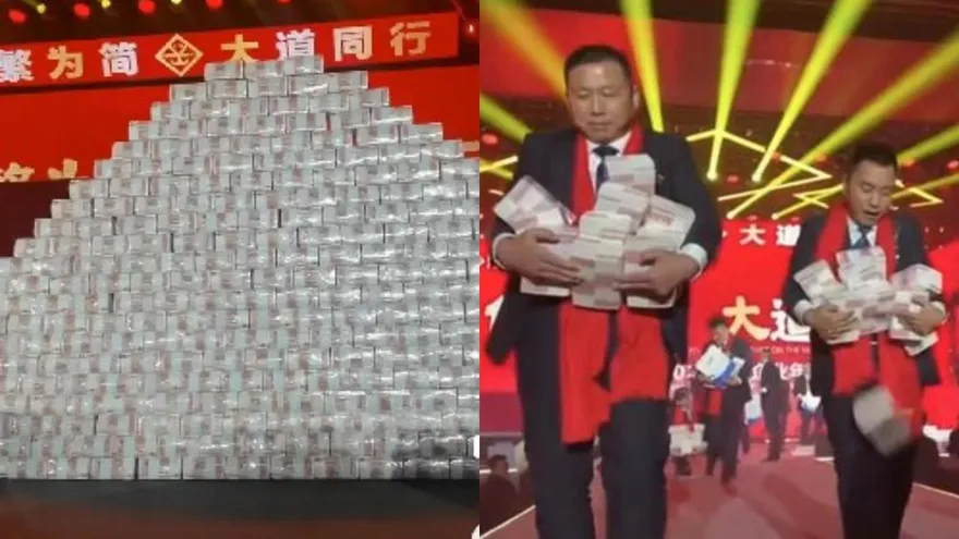 影/已羨慕！年終獎金堆成「錢山」　2.73億現鈔直接搬回家