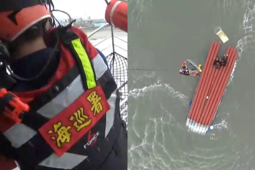 影/怒海垂降救援全紀錄！通霄2漁民搭竹筏出海翻覆　空勤直升機吊掛上岸