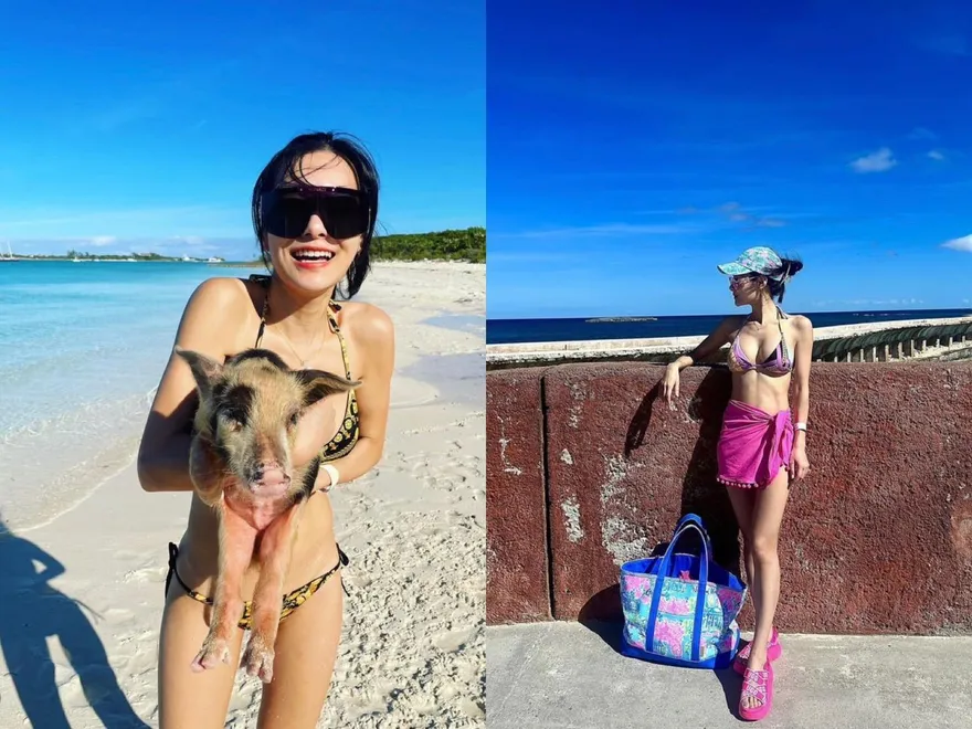 撐爆比基尼！王思佳曬「零修圖」傲人身材　大讚：老公拍得好