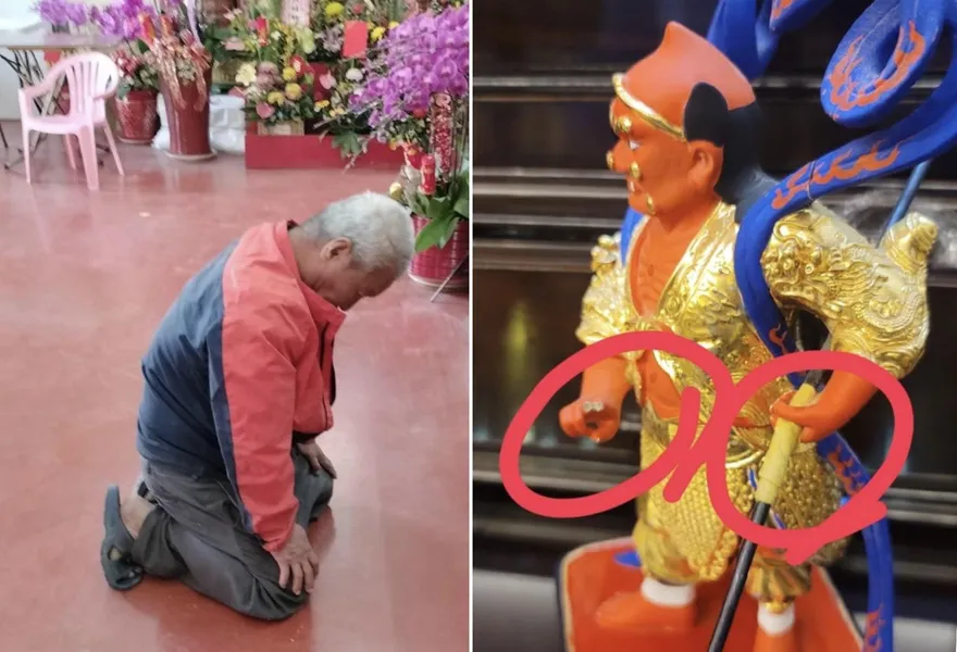 影/醉漢媽祖廟發酒瘋打人砸壞神像　酒醒後媽祖面前下跪懺悔