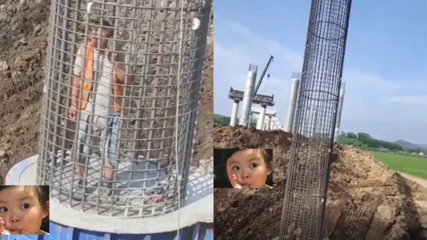 影/工人施工焊橋墩鋼筋…竟把自己「關鐵籠」　網笑噴：他太敬業了