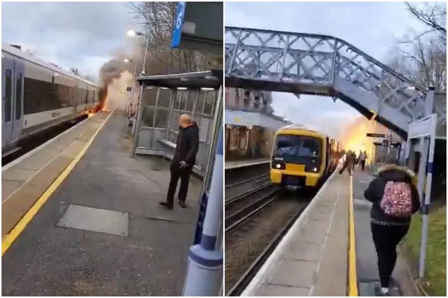影/英國火車進站突然起火燃燒　乘客月台驚慌奔逃畫面曝