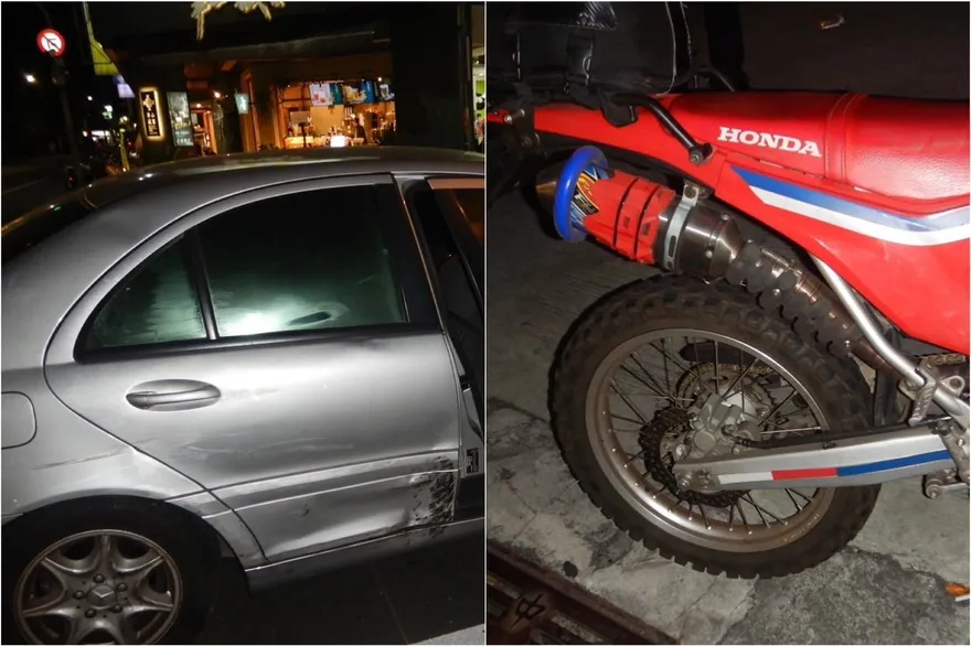 影/意外的印記！台中市西區車禍釀2傷　摩托車車胎紋「拓印」到賓士車車身