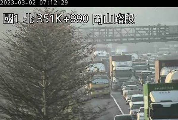 快訊/上班塞爆！國1岡山段2車追撞　佔據2車道回堵7公里