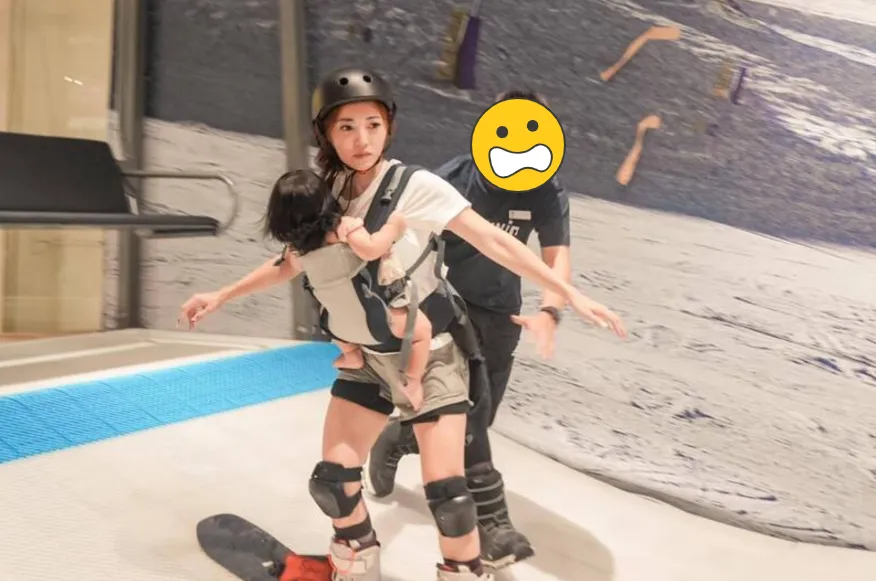 7寶媽「揹1歲嬰滑雪」深蹲跳！黃捷狂接民眾檢舉…社會局恐開罰