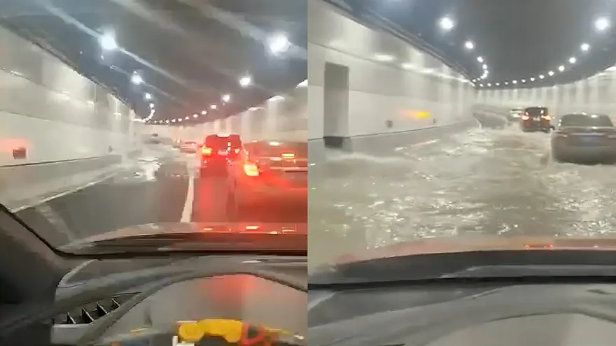 影/通車才半個月…大連灣海底隧道變「水濂洞」？官方回應：消防設施漏水故障