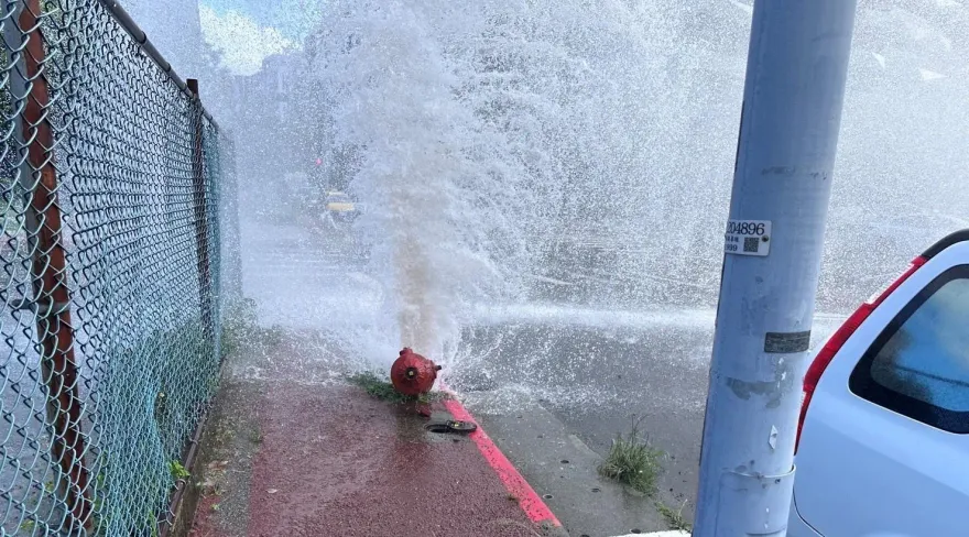 快訊/整條路變潑水節現場！大貨車倒車「KO消防栓」肇逃　現場水柱沖天噴爆