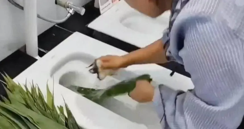 影/衛浴專賣店「蹲式馬桶」洗粽葉　挨批不衛生老闆嗆：比你家菜盆還乾淨