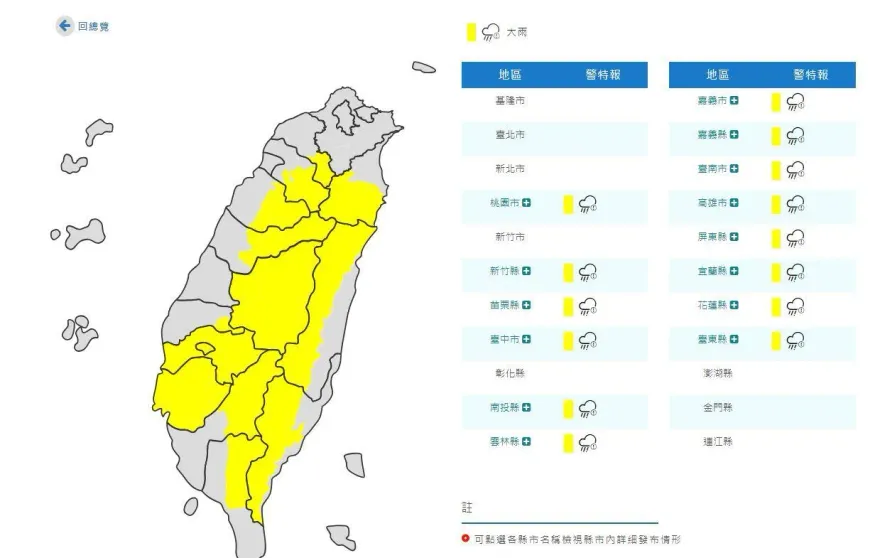 快訊/午後雨彈開炸！14縣市大雨特報　影響範圍曝光