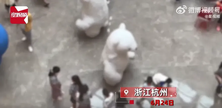 影/遭小屁孩「搧臉踢踹」！人偶熊不忍了一腳踹飛　網讚：教育熊孩子