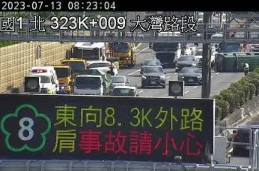 快訊/上班注意！國1南下大灣路段翻車事故　佔3車道回堵5公里