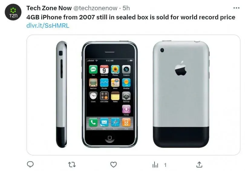 4GB 版原裝初代 iPhone破天價！ 拍賣網站拍出價近500萬　16年翻漲318倍