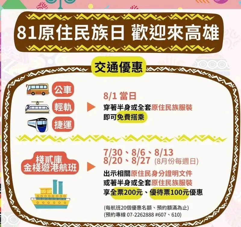 期間限定！高雄捷運公司響應原住民日　僅限這一天「穿族服免費搭車」