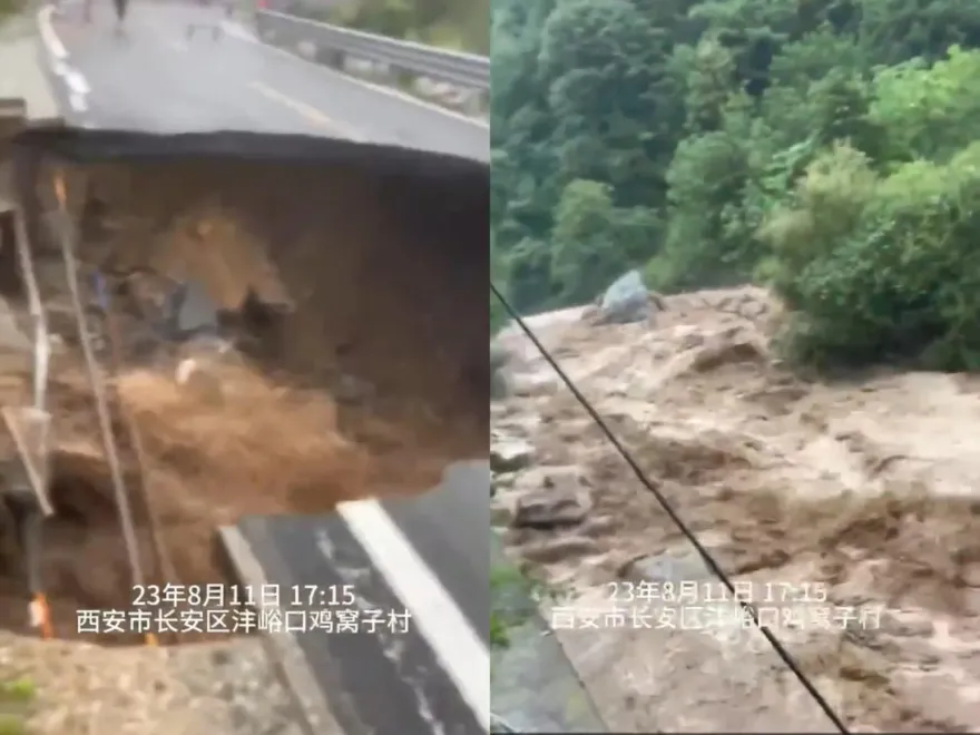 影/「橋梁掏空驚現天坑」畫面曝！陝甘兩地突發山洪　已知7死16人失聯