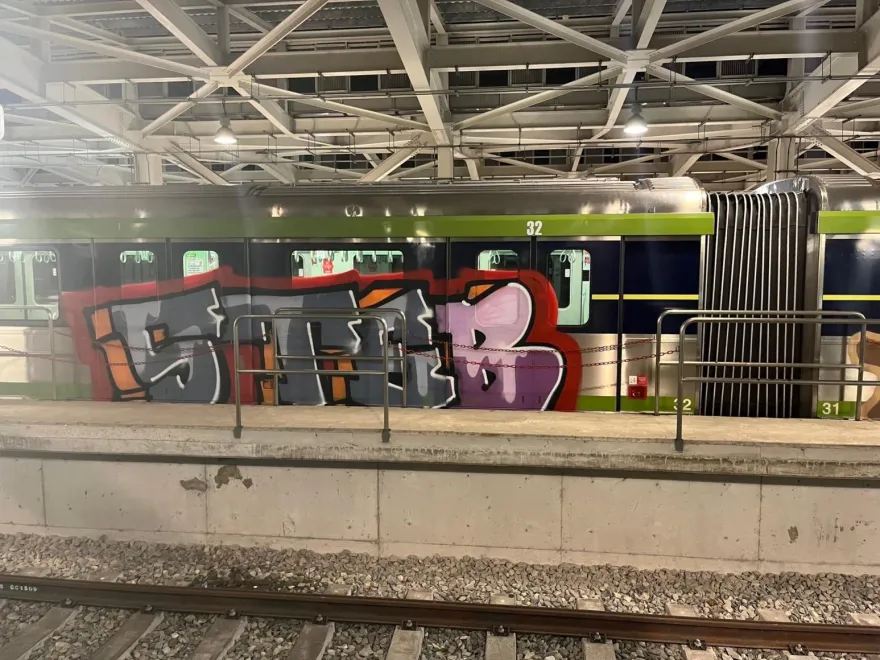 影/畫面曝光！捷運列車遭2不明人士塗鴉 　中捷看傻眼喊提告