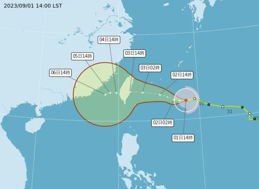 海葵颱風/路徑南修、晚上八點半發布海警！周六晚起風強雨驟炸至下周三