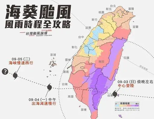 海葵颱風/4年來第一颱！挑戰護國神山　「一張圖」看全台風雨時程全攻略