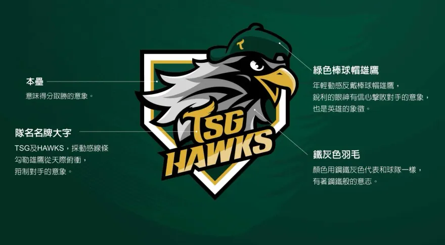 台鋼雄鷹全新隊徽揭曉！　鋼鐵灰鷹反戴綠色棒球帽