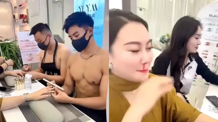影/猛男「赤裸上身」為女客美甲惹議　商家急撇清：擺拍鬧著玩