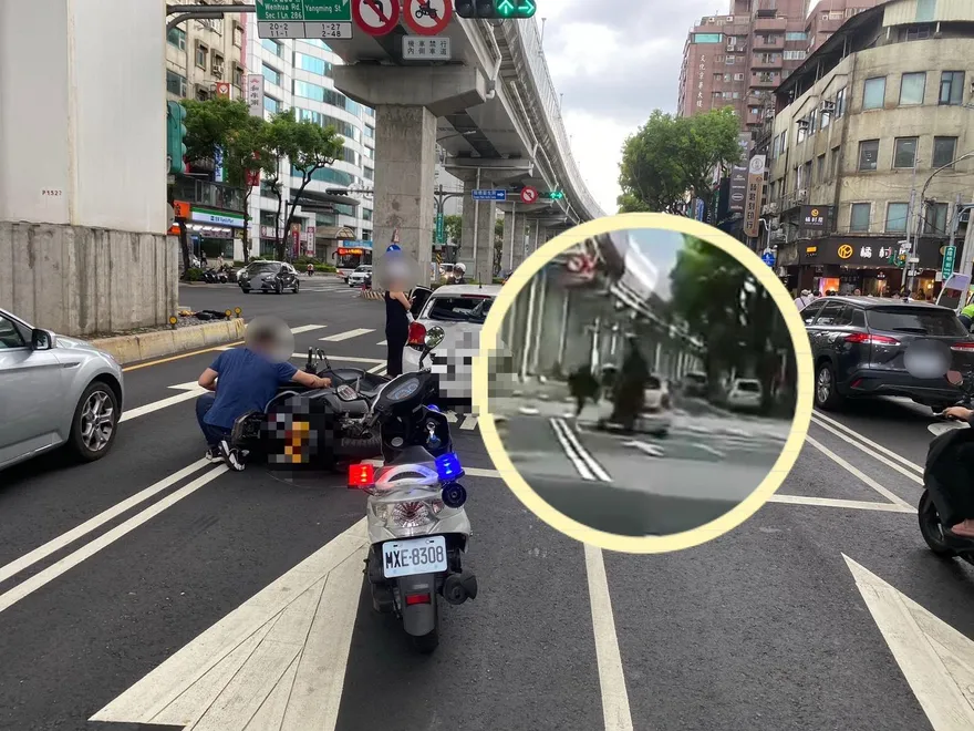 影/直擊！板橋黃牌重機「一家4貼」零煞車追撞　奇蹟無傷