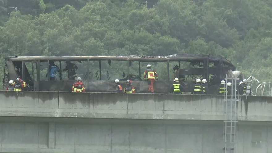 影/日德島高速公路嚴重車禍　巴士、貨車相撞起火2死4重傷