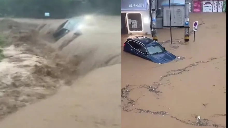 影/暴雨襲河北！山洪爆發車輛被沖走　居民崩潰：開車像開船